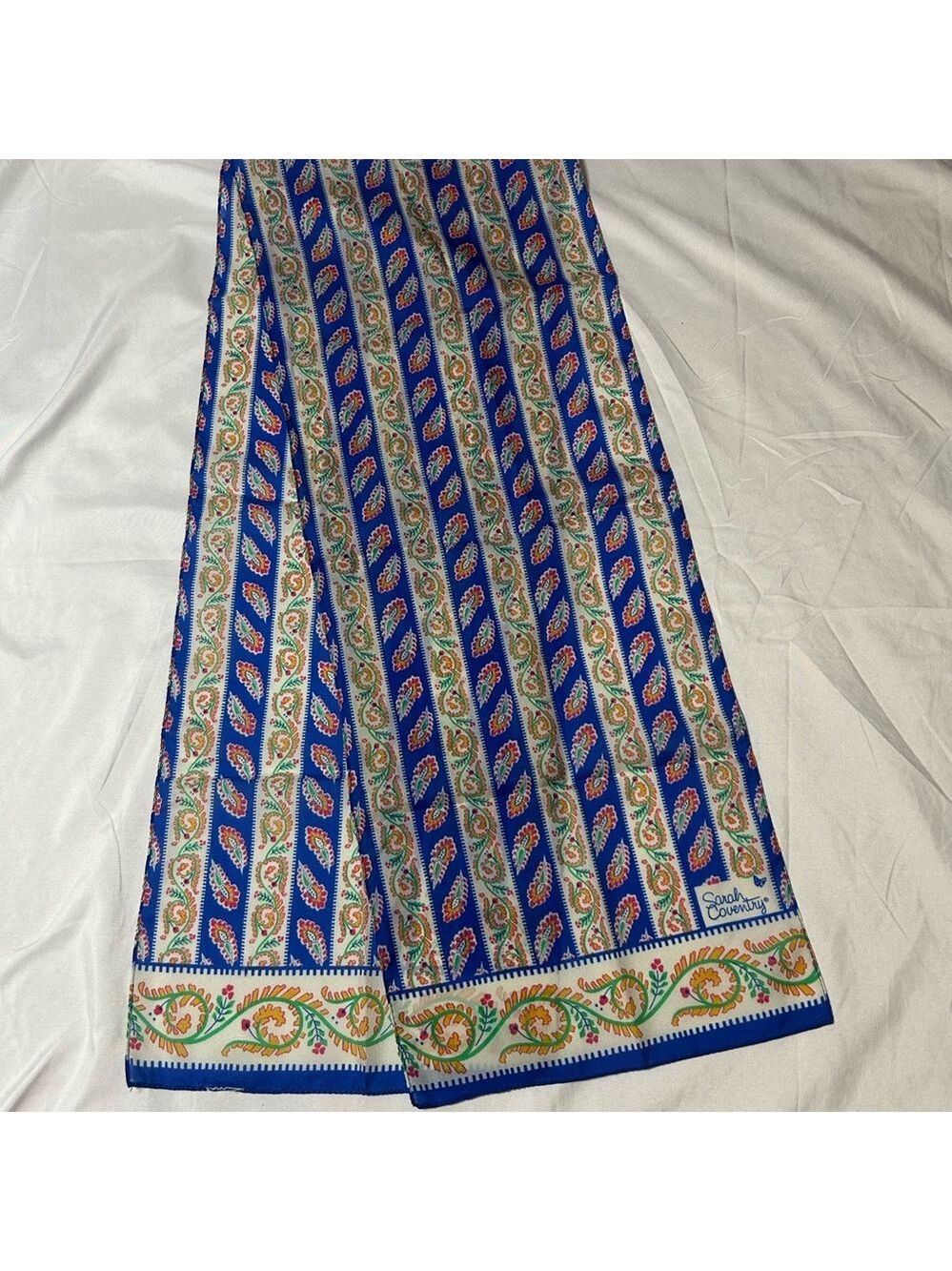 Vintage Sarah Coventry Scarf Blue Orange White Paisley - Picture 4 of 7